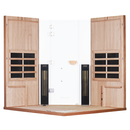 Sanctuary Corner 4 Person Sauna | Okoume Pro | UK Plug