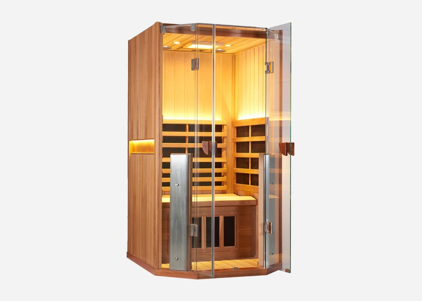 Closer front view of the Clearlight Sanctuary 1 Person Full Spectrum Infrared Sauna with open door