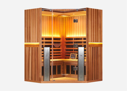 Sanctuary Corner 4 Person Sauna | Okoume | UK Plug