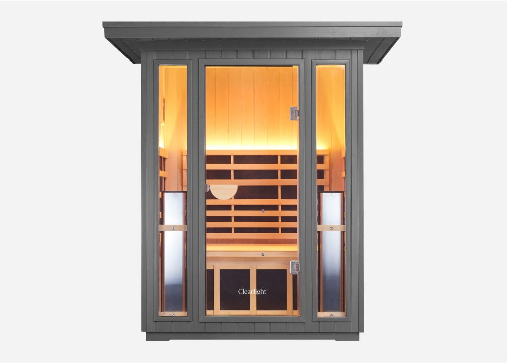 Front view of the Clearlight Sanctuary Outdoor 2-Person Full Spectrum Infrared Sauna